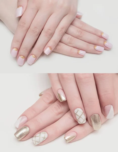 Mycket vacker silver metallic naglar närbild gel, akryl — Stockfoto