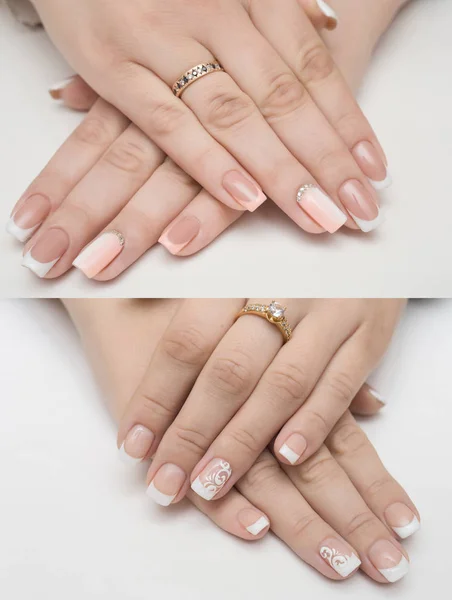 Muito bonito prata unhas metálicas closeup gel, acrílico — Fotografia de Stock