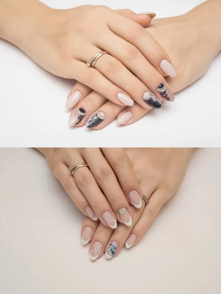 Muito bonito prata unhas metálicas closeup gel, acrílico — Fotografia de Stock