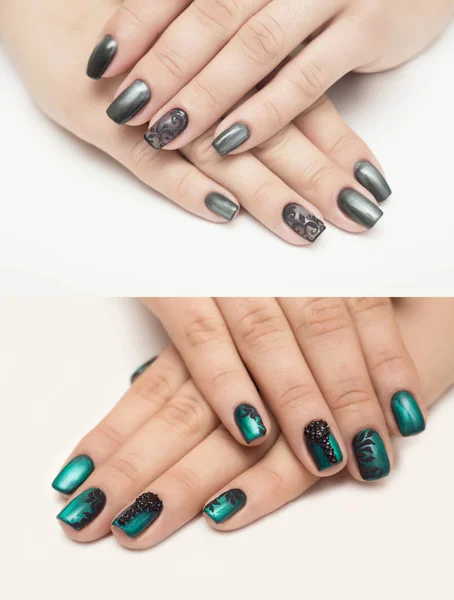 Zeer mooie zilveren metalen nagels close-up gel, acryl — Stockfoto