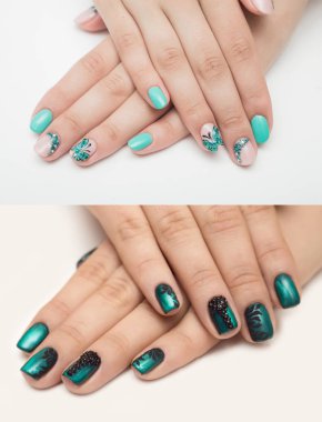 Güzel oje, el, yakın çekim, yeşil tırnak sanat manikür