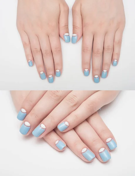 Beautiful blue manicure in light gel art