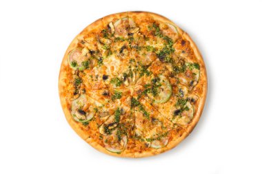 Beyaz arka plan üzerinde izole mantar vejetaryen pizza