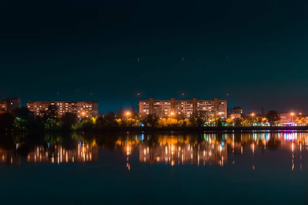 Nacht Stadt Lichter Bokeh Hintergrund Rive Nachtleben — Stockfoto
