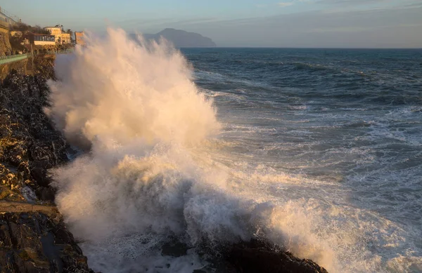 Rough Sea Genoa Nervi Ligurian Coast Italy — Stock Photo, Image