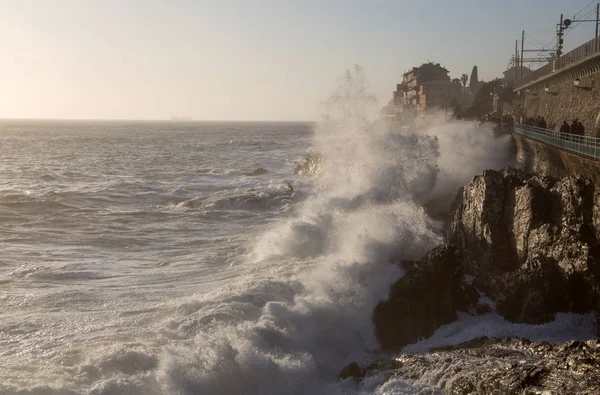 Genoa Italy February 2020 Rough Sea Genoa Nervi Ligurian Coast — Stock Photo, Image