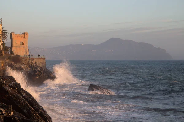 Rough sea in Genoa Nervi,  ligurian coast, Italy