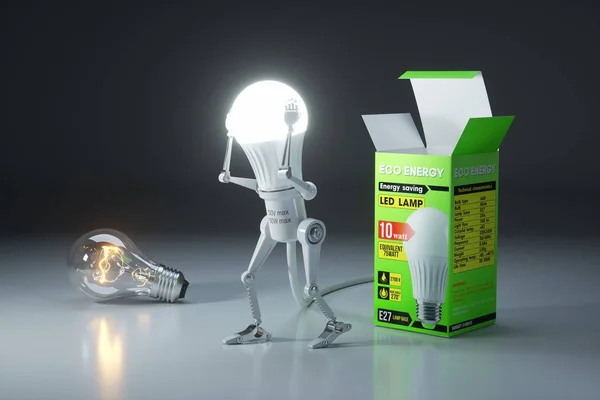 Robot bulb replacement a traditional lamp to an energy saving LE