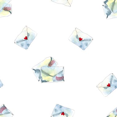 Beyaz zemin üzerinde farklı zarflar olan kusursuz suluboya deseni