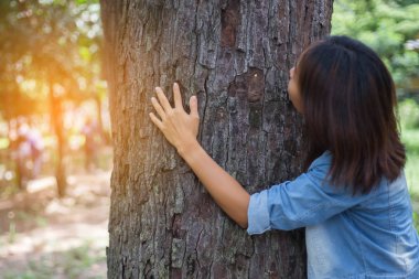 Üzerinde kadın eli olan ağaç kabuğu.