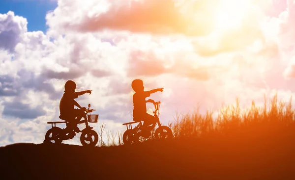 2人の男の子自転車のシルエット — ストック写真