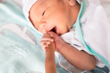 Yeni doğan küçük narin bir el - yakın portre