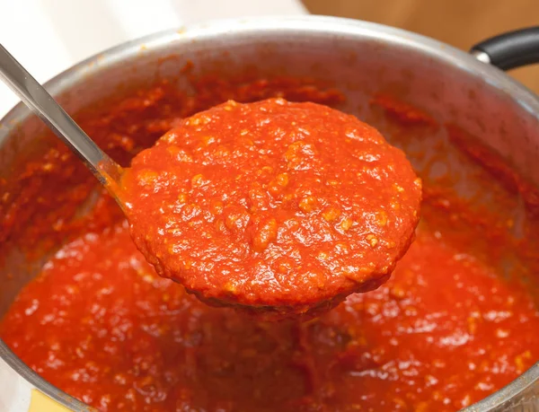 Cuchara con salsa boloñesa . — Foto de Stock