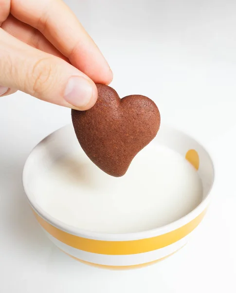 Biscotto al cioccolato nel latte . — Foto Stock