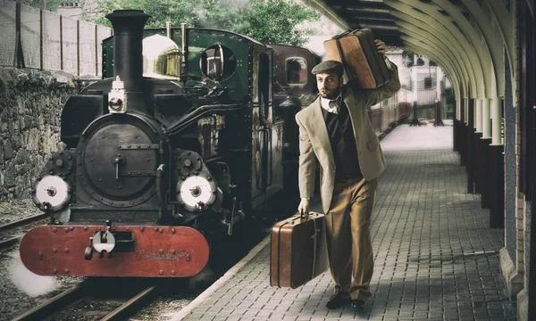 Emigrant to the train station — Stock Photo, Image