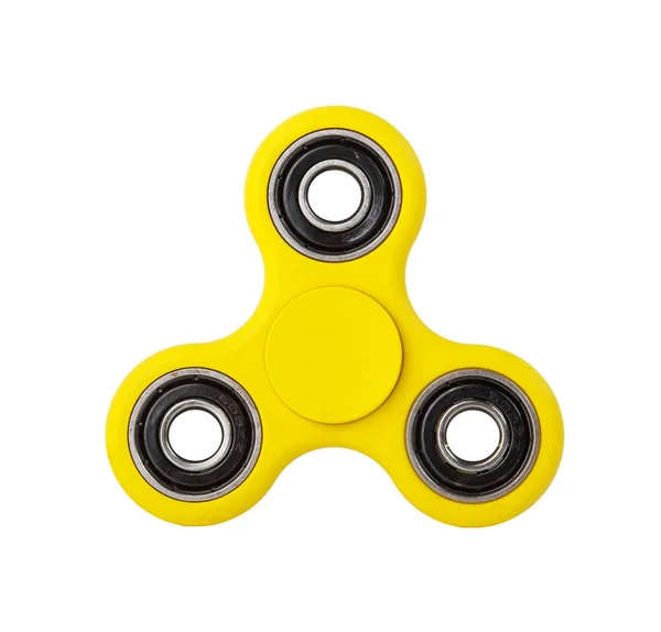 Amarelo Fidget Spinner no fundo branco — Fotografia de Stock