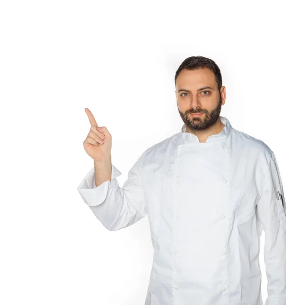 Jonge chef-kok op witte achtergrond. — Stockfoto