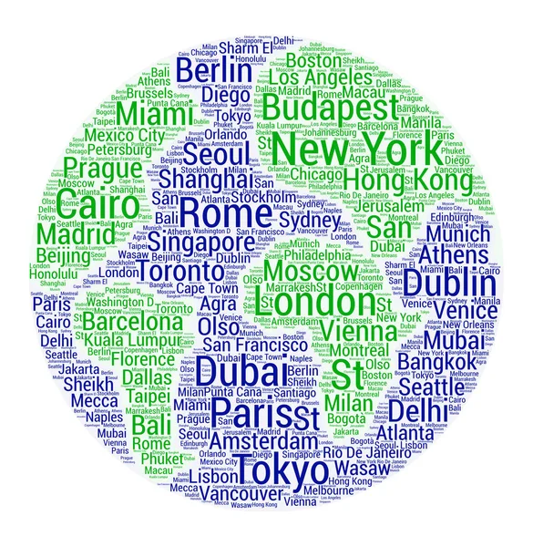 Nuage de mots célèbres villes — Image vectorielle