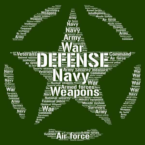 Palabras nube concepto de defensa, forma de estrella militar . — Vector de stock