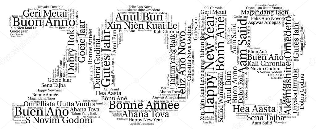 Words cloud concept of New Year in all languages of the world
