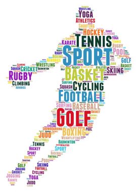 Spor, oyuncu şekil kavramı kelime bulutu.