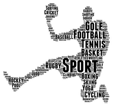 Spor, oyuncu şekil kavramı kelime bulutu.