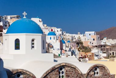 Eski kasaba Oia veya IA Santorini Adası.