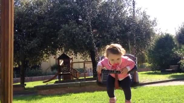 Baby girl on a swing in a park — Stock Video