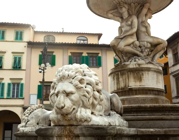 León de mármol de la fuente situada en la plaza Farinata degli Uberti — Foto de Stock