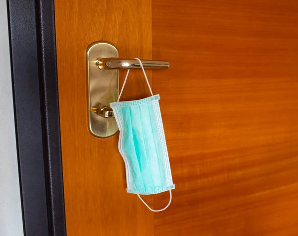 Mask Avoid Infection Coronavirus Covid19 Appea Door Handle Prevention Concept — Stock Photo, Image