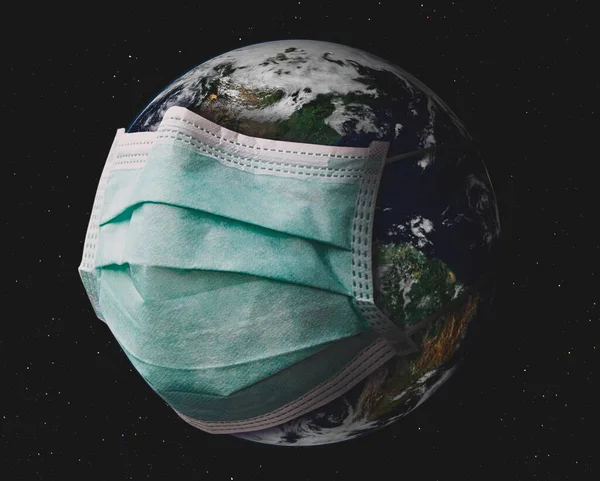 Cerrahi Maskeli Dünya Gezegeni Coronavirus Covid Enfeksiyonundan Dolayı Kilitlenme Konsepti — Stok fotoğraf