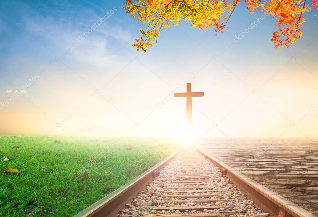 salvation concept:The Cross symbol of christian and Jesus Christ