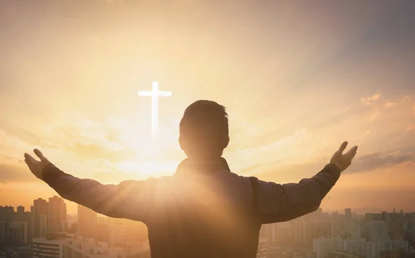 Concepto Adoración Alabanza Cristiana Las Manos Humanas Abren Palma — Foto de Stock