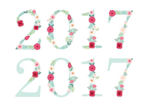 Numéros vintage 2017 avec fleurs — Image vectorielle