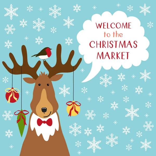 Leuke kerst banner met herten — Stockvector