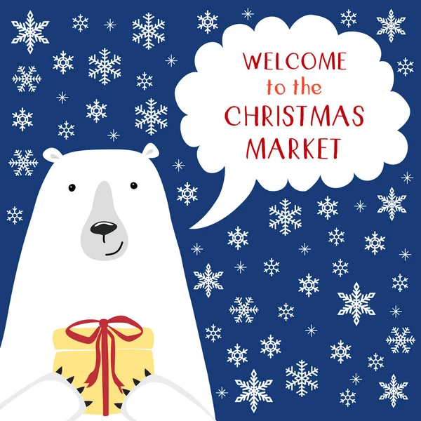 Banner di Natale carino con orso polare — Vettoriale Stock