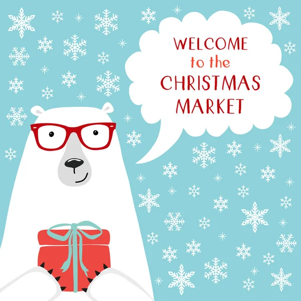 Bannière de Noël mignonne avec ours polaire — Image vectorielle