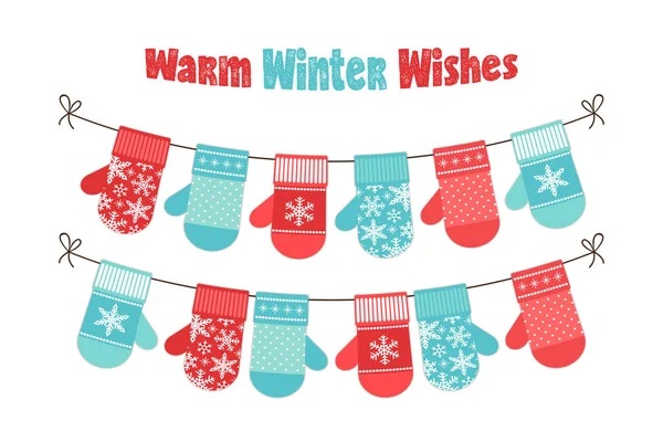 Banner di Natale carino con guanti — Vettoriale Stock