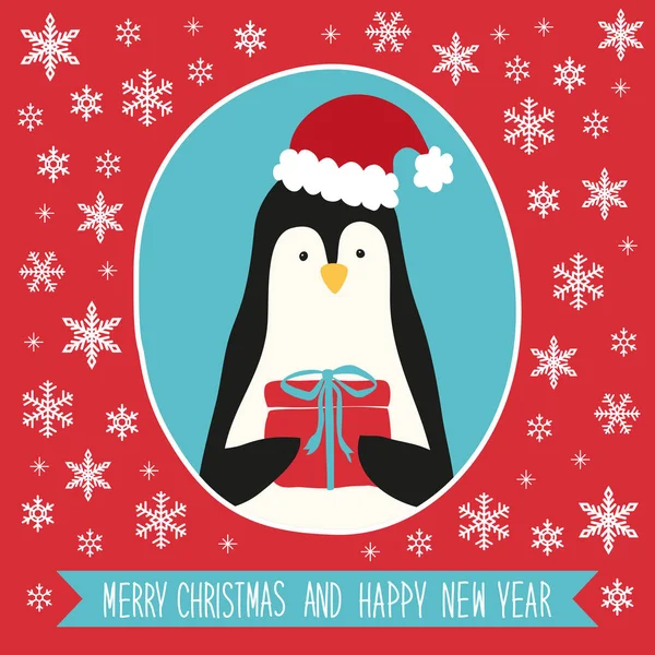 Зимние праздники с мультяшным пингвином — стоковый вектор
