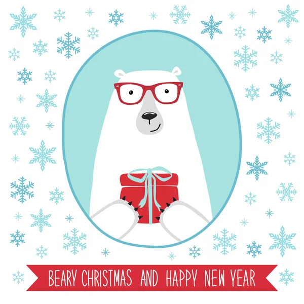 Biglietto vacanze invernali con orso polare — Vettoriale Stock
