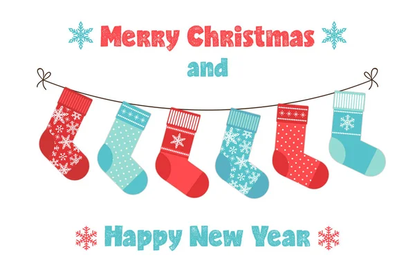 Banner de Natal bonito com meias — Vetor de Stock