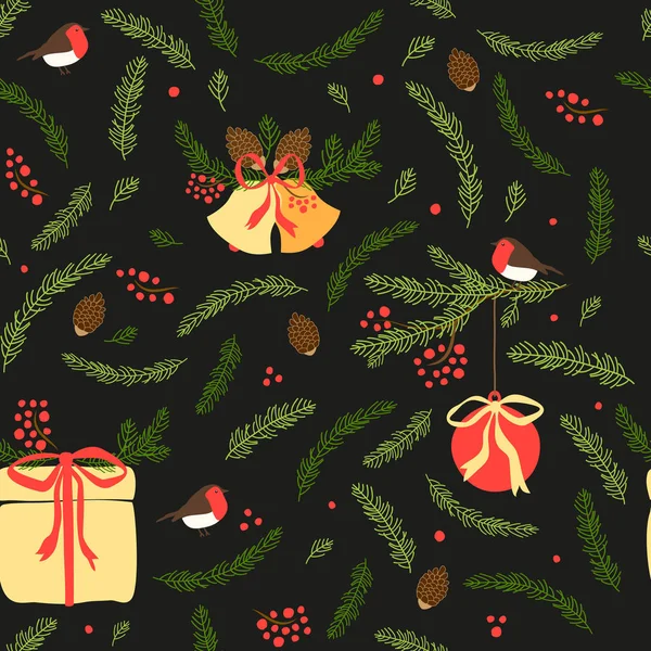 圣诞无缝模式与鸟 — 图库矢量图片