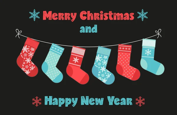 Bannière de Noël mignonne avec chaussettes — Image vectorielle