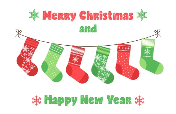 Banner di Natale carino con calzini — Vettoriale Stock