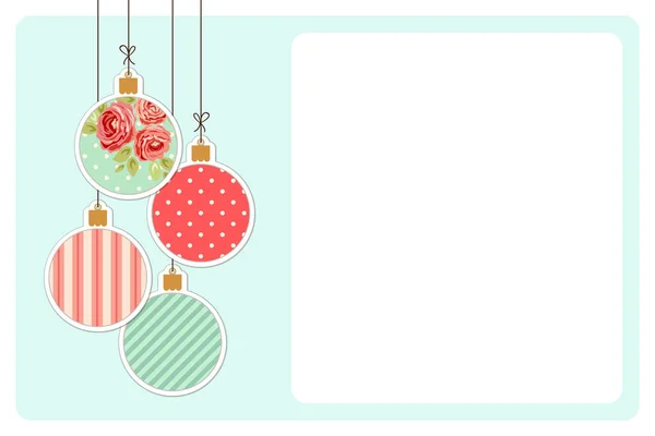 Kaart met kerstballen in shabby chic — Stockvector