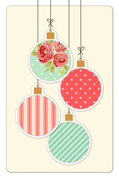 Tarjeta con bolas de Navidad en shabby chic — Vector de stock