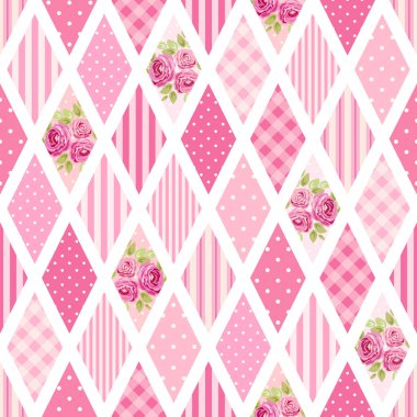 pembe çiçekler şekillerle rhombus desende