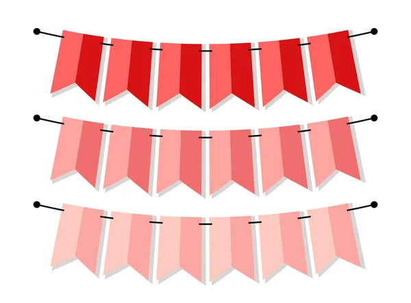 Bandeiras de bunting vermelhas em forma de guirlandas —  Vetores de Stock