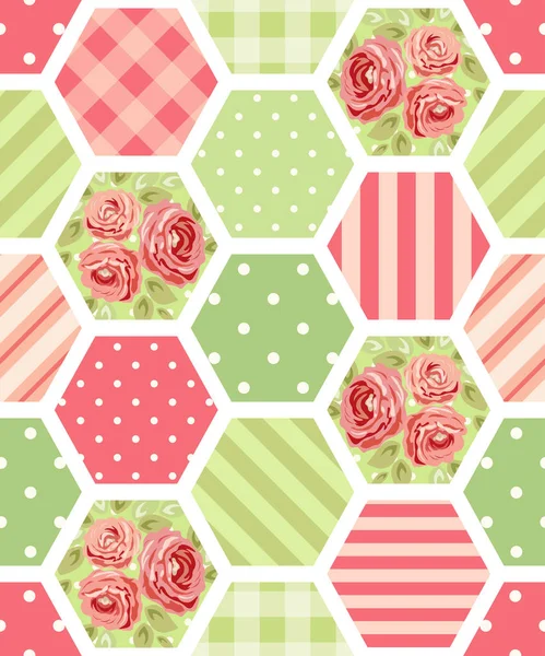 Motif coloré en forme d'hexagones avec des fleurs — Image vectorielle