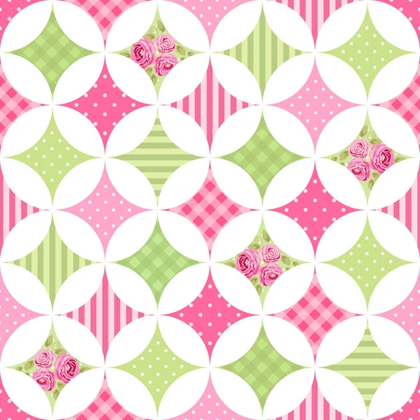 Pink pattern in form of circles with flowers — Stock Vector